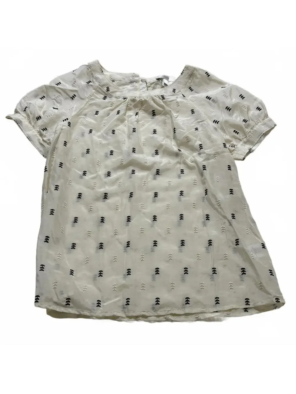 J.CREW Silk Blend‎ SZ 2 Short Sleeve Sheer Cream Embroidered Luxury Blouse NWT